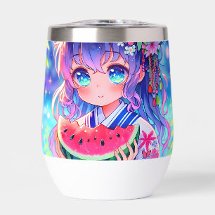 Niedliche Anime Girl Eating Watermelon