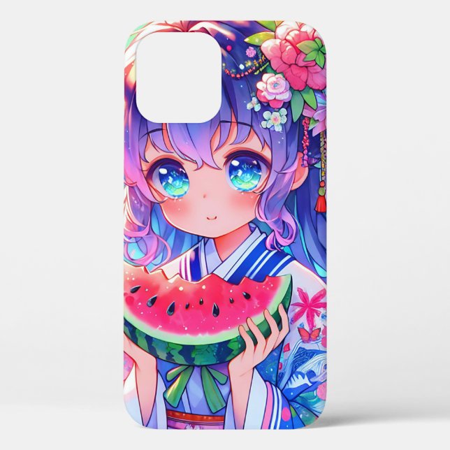 Niedliche Anime Girl Eating Watermelon Case-Mate iPhone Hülle (Rückseite)