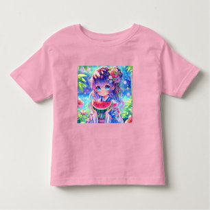 Niedliche Anime Girl Eating Watermelon Kleinkind T-shirt