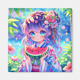 Niedliche Anime Girl Eating Watermelon Magnet