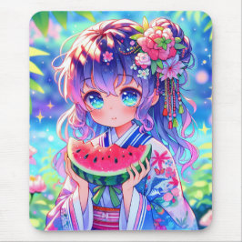 Niedliche Anime Girl Eating Watermelon Mousepad