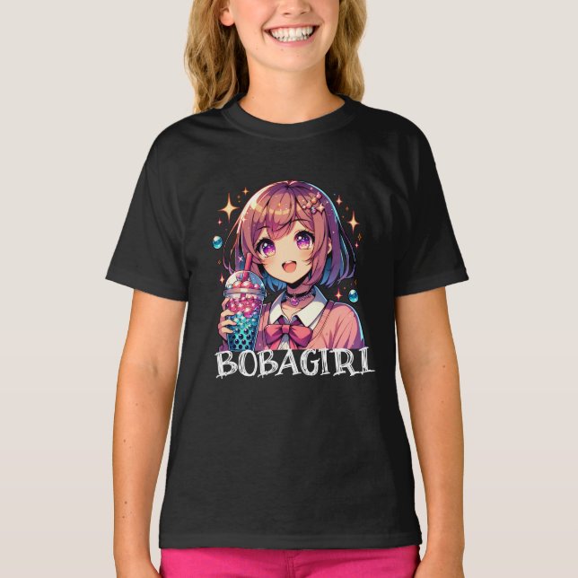 Niedliche Anime Girl Holding Bubble Tee (Vorderseite)