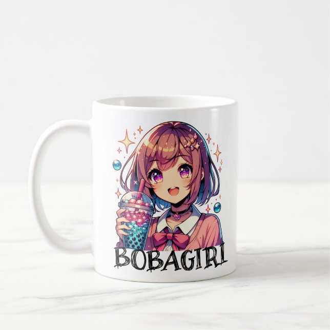 Niedliche Anime Girl Holding Bubble Tee Kaffeetasse (Links)