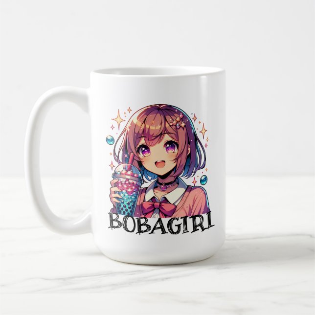 Niedliche Anime Girl Holding Bubble Tee Kaffeetasse (Links)