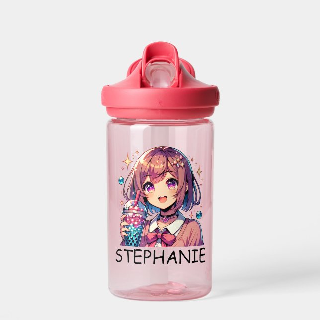 Niedliche Anime Girl Holding Bubble Tee Trinkflasche (Vorne)