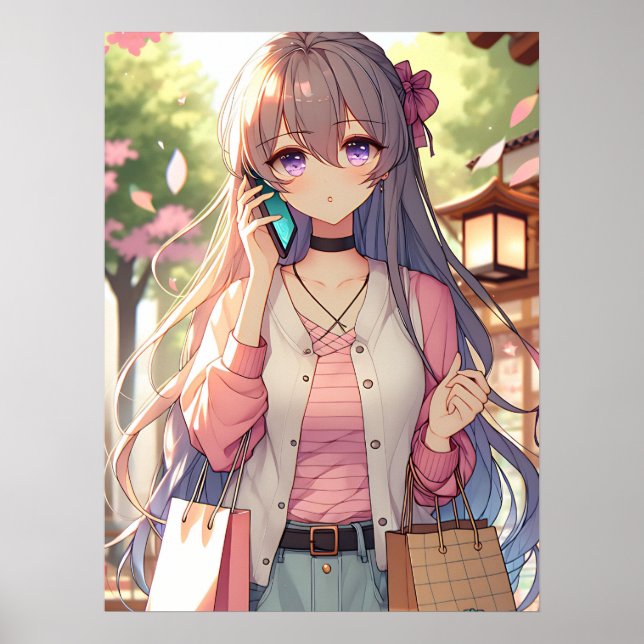 Niedliche Anime Girl im Shopping Bliss Poster (Vorne)