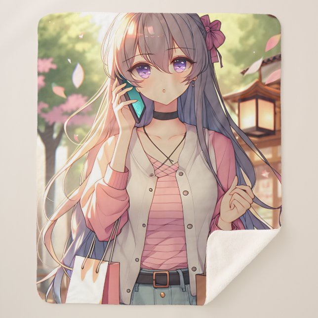 Niedliche Anime Girl im Shopping Bliss Sherpadecke (Vorderseite)