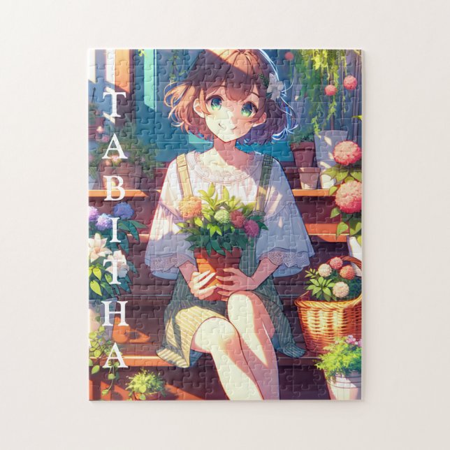 Niedliche Anime Girl mit einer Personalisierten Pf Puzzle (Vertikal)