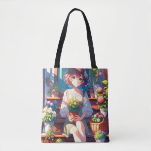 Niedliche Anime Girl mit einer Pflanze