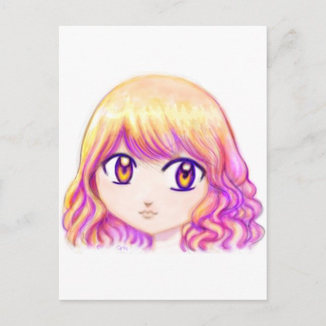 Niedliche Anime Girl mit farbenfroher Haare Creati Postkarte (Vorderseite)
