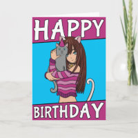 Niedliche Anime Girl mit Niedlicher Pet Card Gebur