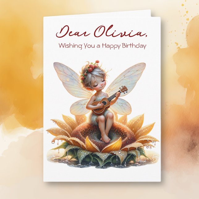 Niedliche Anime Girl mit Ukulele auf Sonnenblume G Karte (Von Creator hochgeladen)