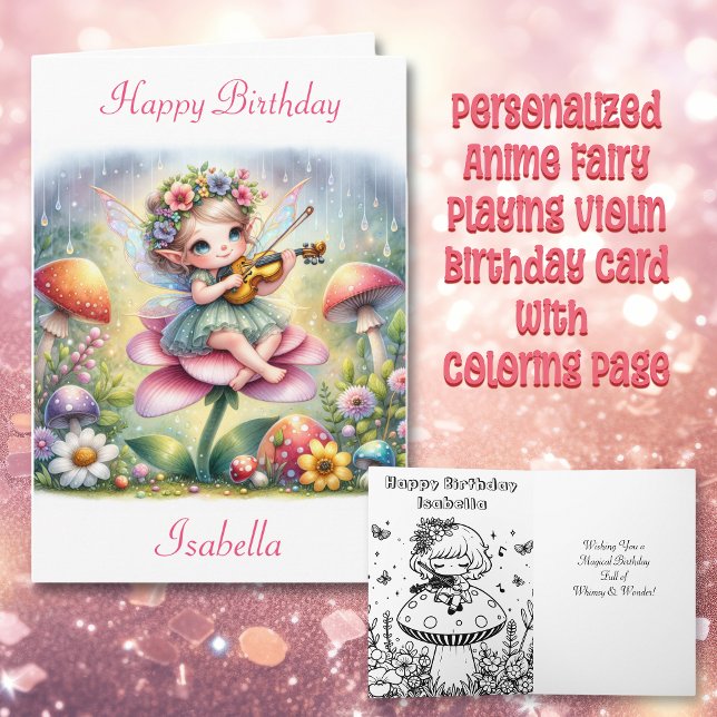 Niedliche Anime Girl mit Violine auf Pilz Geburtst Karte (Von Creator hochgeladen)