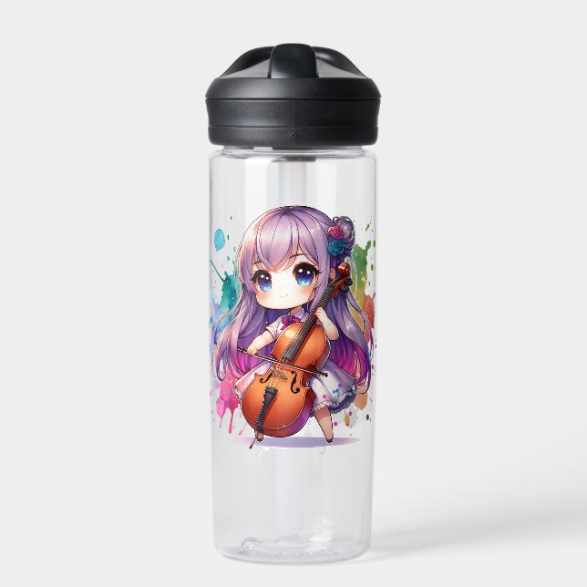 Niedliche Anime Girl Playing Cello Personalisiert Trinkflasche (Vorderseite)