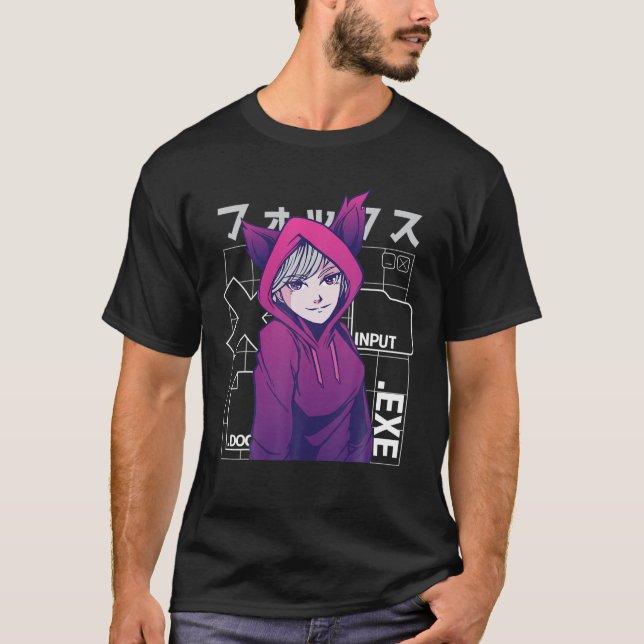 Niedliche Anime Girl with Fox Ears - Otaku 90S - J T-Shirt (Vorderseite)