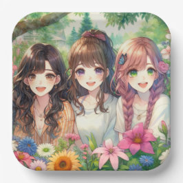 Niedliche Anime Girls Geburtstagsparty Pappteller