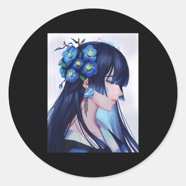 Niedliche Anime Girls Japanisches Kostümgeschenk Runder Aufkleber (Vorderseite)