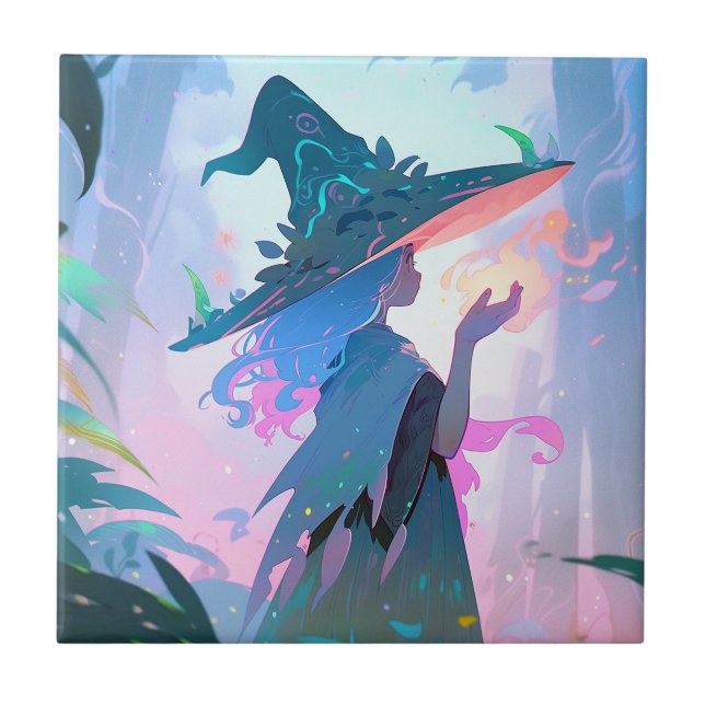 Niedliche Anime Hexe Girl Fantasy Art Fliese (Vorderseite)
