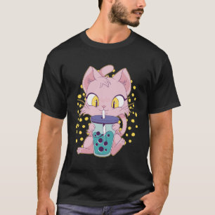 Niedliche Anime-Katze mit Bubble Tee Boba L Japani