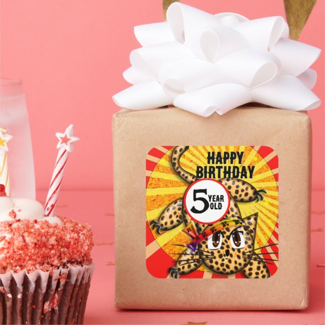 Niedliche Anime Leopard Kitty Rainbow Head Band Quadratischer Aufkleber (Party)