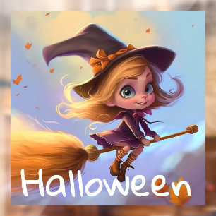 Niedliche animierte Flügelhexe Fensteraufkleber