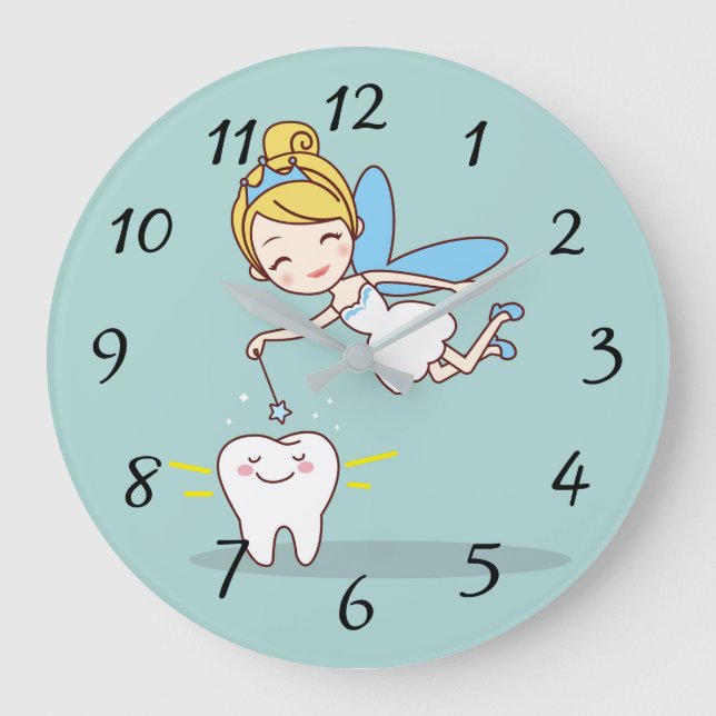 Niedliche animierte Zahnfee Große Wanduhr (Vorderseite)