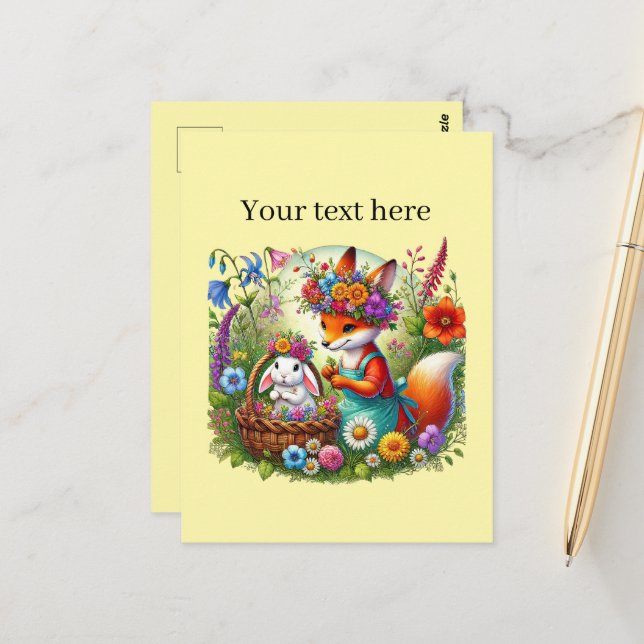 Niedliche, anpassbare Tierfreunde Postkarte (Vorderseite/Rückseite Beispiel)