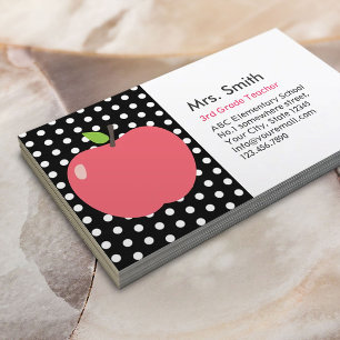 Niedliche Apple Polka Dots Teacher Business Card Visitenkarte