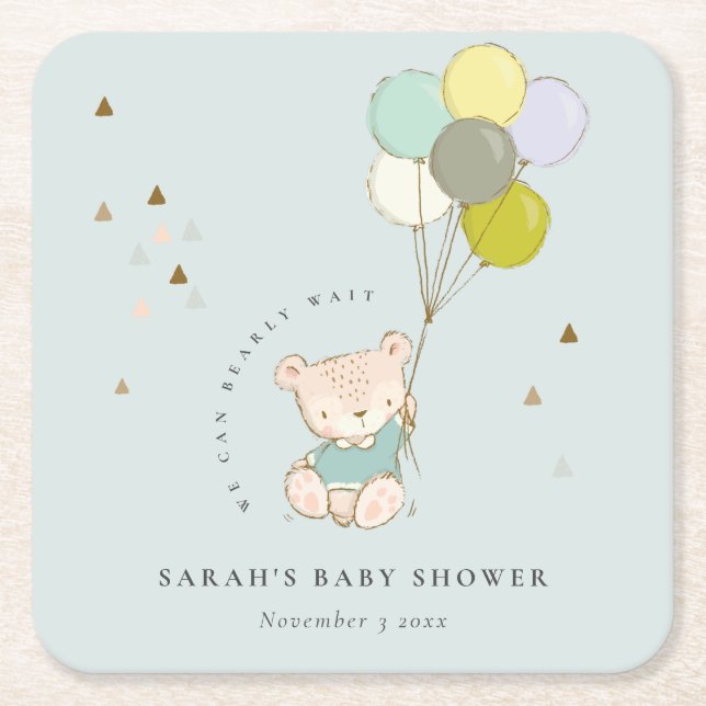 Niedliche Aqua Bearly Wait Bären Balloon Baby Dusc Rechteckiger Pappuntersetzer (Vorderseite)