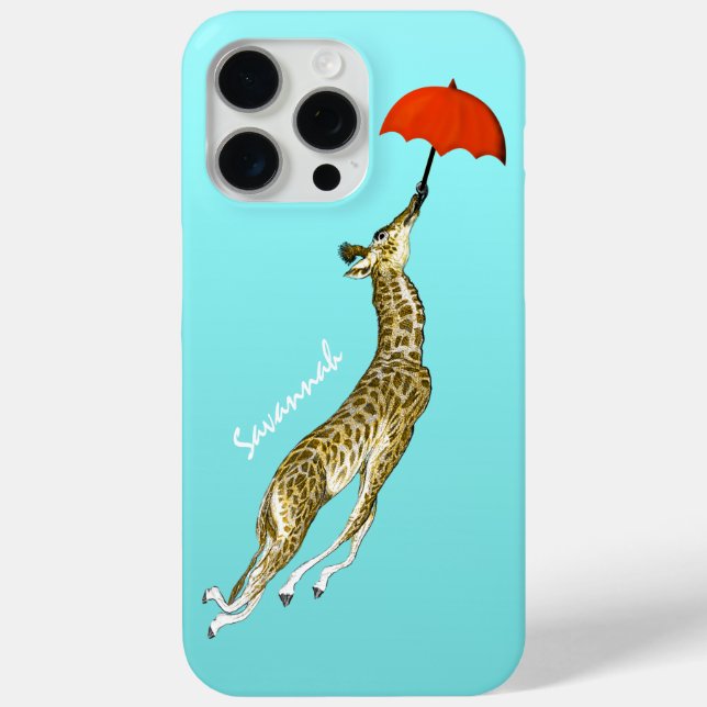 Niedliche Aqua Flying Giraffe Roter Regenschirm Case-Mate iPhone Hülle (Rückseite)