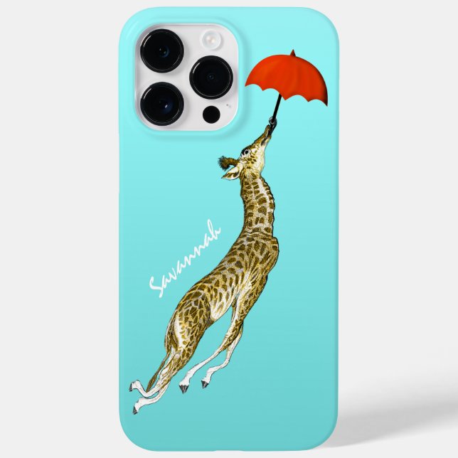 Niedliche Aqua Flying Giraffe Roter Regenschirm Case-Mate iPhone Hülle (Rückseite)