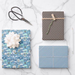 Niedliche Aquamarine blaugrüne Wintersaison Schnee Geschenkpapier Set