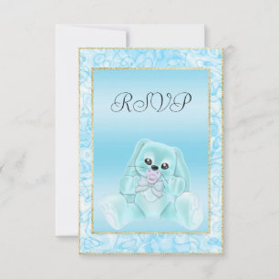 Niedliche Aquamarine Bunny Baby Dusche UAWG RSVP Karte