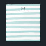 Niedliche Aquamarine Farbstreifen Notizblock<br><div class="desc">Das Design zeichnet sich durch einen personalisierten Monogramm-Initial und Namen in einem einfachen und modernen typografischen Schriftart mit einem niedlichen,  modernen und stilvollen,  leicht aquamarinen grünen Aquarellstreifen aus.</div>