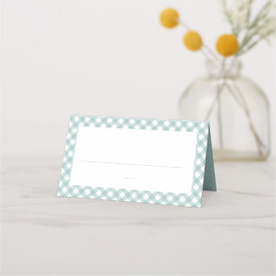 Niedliche aquamarine Gingham-Dusche Platzkarte