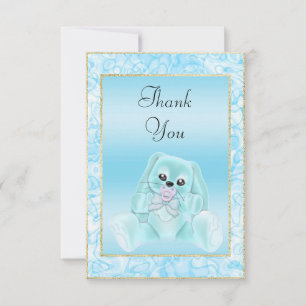 Niedliche aquamarine Häschen-Baby-Dusche danken Dankeskarte