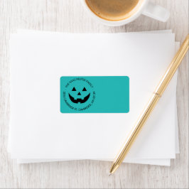 Niedliche aquamarine Kürbislaterne Halloween Adressaufkleber