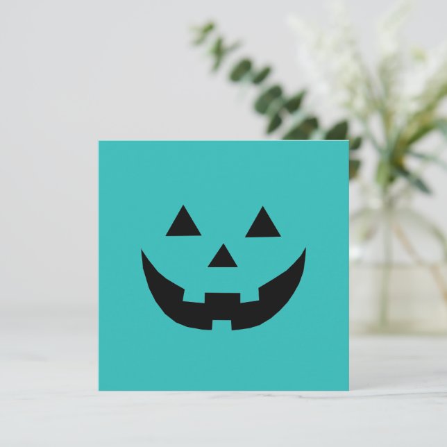 Niedliche aquamarine Kürbislaterne lustige Hallowe (Stehend Vorderseite)