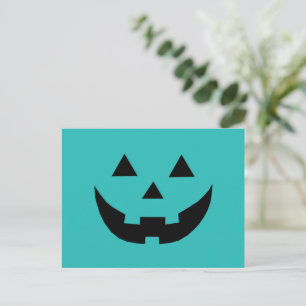 Niedliche aquamarine Kürbislaterne lustiges Hallow Feiertagspostkarte