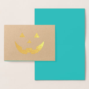 Niedliche aquamarine Kürbislaterne lustiges Hallow Folienkarte