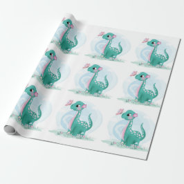 Niedliche Aquamarine Pink Dinosaur Butterfly Girl Geschenkpapier