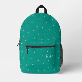 Niedliche Aquamarine Polka Dots Monogramm-Initiale Bedruckter Rucksack