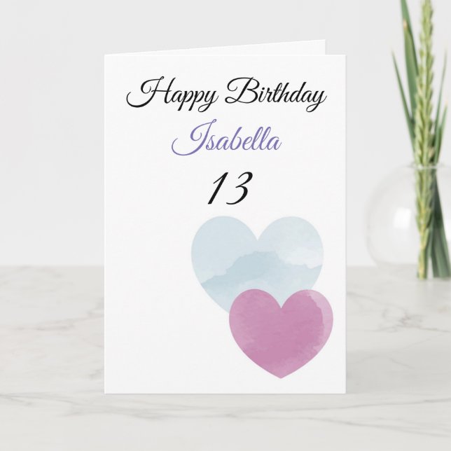 Niedliche Aquamarine und Lila Wasserfarbenherzen 1 Karte (Vorderseite)