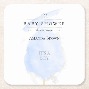 Niedliche Aquarell Blue Cotton Candy Baby Dusche Rechteckiger Pappuntersetzer