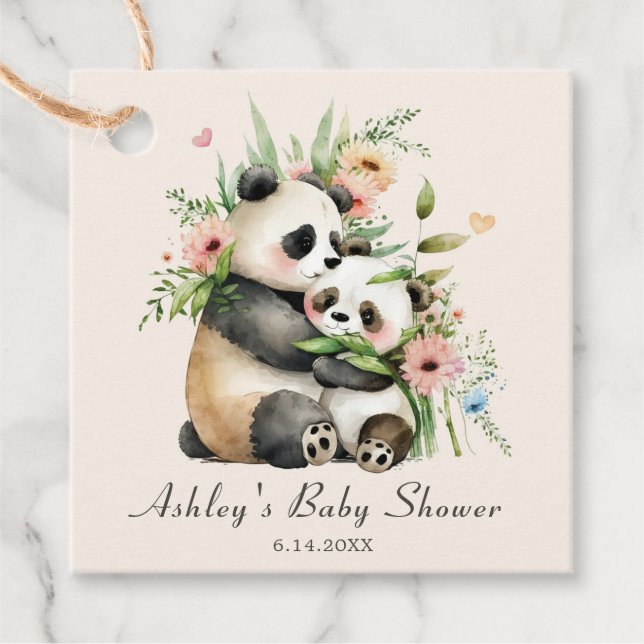 Niedliche Aquarell-Blume & Bears Kinderdusche Geschenkanhänger (Vorderseite)