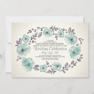 Niedliche Aquarell-Blume laden zur Hochzeit ein Einladung