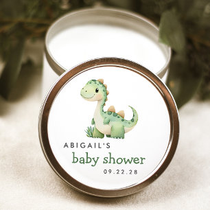 Niedliche Aquarell Grüne Dinosaurier Kinderdusche Runder Aufkleber