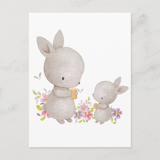 Niedliche Aquarell-Mama und Baby Bunnies Postkarte (Vorderseite)