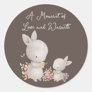Niedliche Aquarell-Mama und Baby Bunnies Runder Aufkleber