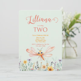 Niedliche Aquarell Wildblume Dragonfly Girl Geburt Einladung